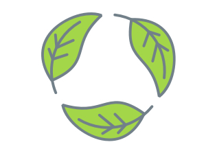 three illustrated leaves in recycling logo formation